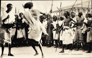 DJIBOUTI, Africa, War Dance, Warriors with Spears; Danses Guerrieres; RPPC, Mint - Picture 1 of 2