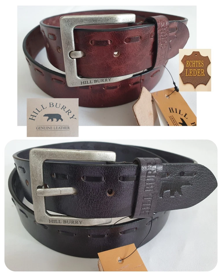 HILL BURRY Herren Gürtel echt Leder 4 cm Jeansgürtel Anzugsgürt Schwarz Braun