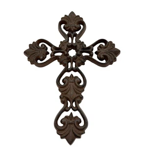 Croce in ghisa da appendere a parete rustica deco 9,75" stile gotico antico cristiano - Foto 1 di 10