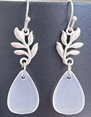 Silver Leaf & Faux Frosted Sea Glass Bead Earrings. - Image 1 of 3