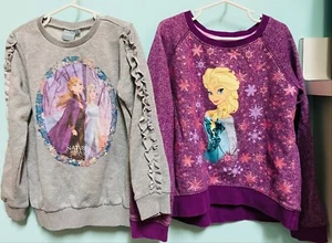 FROZEN 2 SWEATERS Anna Elsa Disney Store Flippy Sequin 2 LOT Ruffled M 7-8, 9-10 - Picture 1 of 10