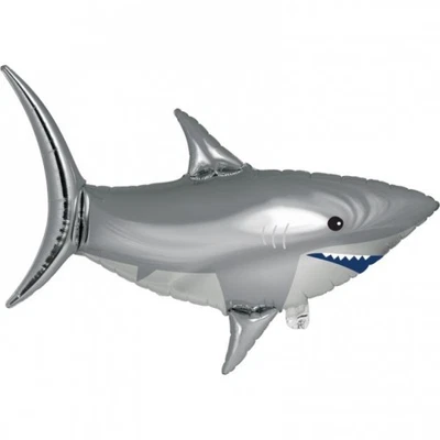 CREATIVE CONVERTING Shark Party Shaped Metallic Balloon 28.25" x 37" Foil Shark Party Decorations
