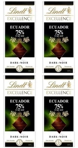 Lindt EXCELLENCE Ecuador 75% Cacao Dark Chocolate Bar, 100g (4 Pack) - Picture 1 of 5