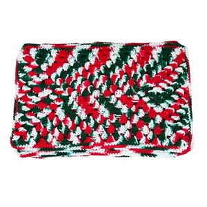 Lot 19 Hand Crochet Placemats Red Green White Granny Square Christmas Table Set - Picture 1 of 3