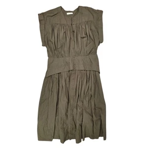 Ulla Johnson Women's Green Charlie Drop Waist Cotton Midi Dress Size 16 Army - Picture 1 of 7