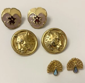 Avon Earrings Lot Vintage Flowers Enamel Peacocks Cheetah  - Picture 1 of 5