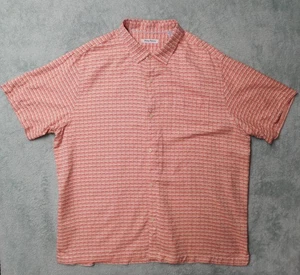 Camisa Tommy Bahama Para Hombre 3XL Manga Corta Botón 100% Seda Rosa Beige Rayas - Imagen 1 de 11