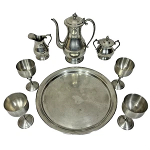 Kirk Zinn Set Teekanne Zuckerdose Milchkännchen Kelche Tassen rund Serviertablett Set - Bild 1 von 24