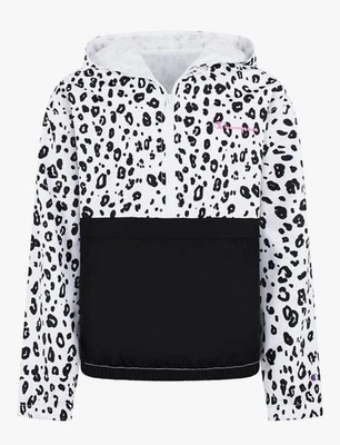 Chaqueta cortavientos con capucha Champion Heritage para niñas estampado de leopardo negro/blanco Foto 1 de 4