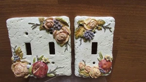 Vintage 2 Matching Decorative Resin 3D Switch plates Flowers Single Double Gang - Picture 1 of 2
