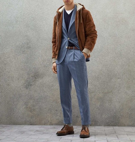 VETEMENTS Giacca uomo fatta a mano marrone 100% pura pelle scamosciata con cappuccio cappotto