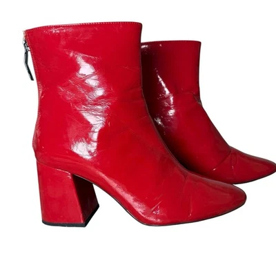 Cherry Red Faux Patent Go Go Boots Block Heel Mod 60s Style Bershka 40 US 9 - Image 1 of 4