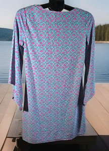 ARYEH super stretch long sleeve Pink & Blue Geometric printed dress Size Small - Picture 1 of 5