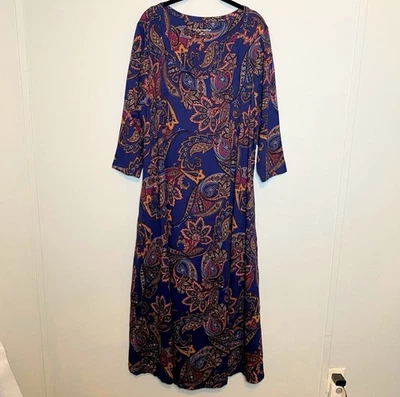 Soft Surroundings Navy Paisley Print 3/4 Sleeve Jersey Maxi Dress Ponte Knit 2X - Image 1 of 4