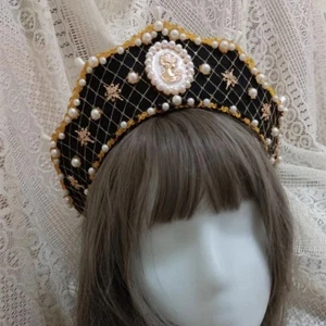 Renaissance Womens Tudor Headpiece Halloween Royal French Hood Cross Coronets - Picture 1 of 43