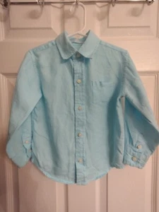 Janie & Jack Linen Roll Cuff Shirt Blue Radiance Boy's Size 4 Long Sleeve Button - Picture 1 of 8