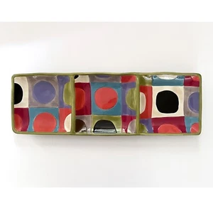 Pier 1 Urban Dot Divided Tray Handpainted Ceramic Earthenware 20"x6.5" Colorful - Picture 1 of 8