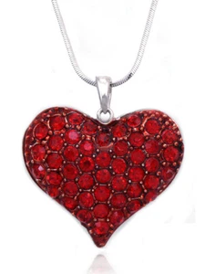 Small 3D Red Heart Pendant Necklace Valentine's Day Birthday Jewelry - Picture 1 of 4