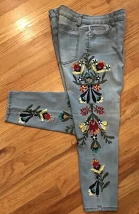 Jeans ajustados elásticos de tiro alto vibrantes florales bordados 10P Boho Festival - Imagen 1 de 14