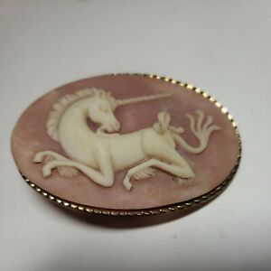 Vintage Unicorn Pink and Beige Cameo Soapstone? 1970's  Belt Buckle
