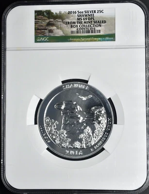 2016 5oz Silver 25c Shawnee MS 69 DPL Mint Sealed Box collection NGC - Image 1 of 2