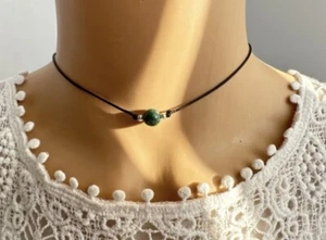 Green Moss Agate CHOKER NECKLACE Natural Crystal Healing Adjustable Gift - Picture 1 of 6