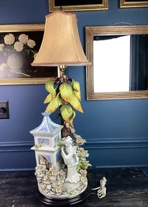 Grande lampada da tavolo figurativa in ceramica di D. Polo Uiato stile Capodimonte - Foto 1 di 24