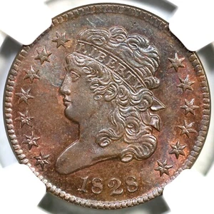 1828 C-3 NGC MS 64 RB 13 Stars Classic Head Half Cent Coin 1/2c - Picture 1 of 3
