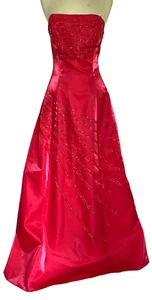 Y2K Long Gown, Long Red Satin Lace Back 7/8, Strapless Dress Open Back - Picture 1 of 9