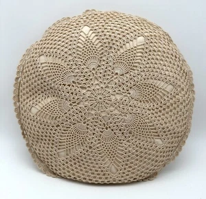 Vintage Lins 100% Cotton Crochet Cushion Cover & Insert Color Beige Snap Closure - Picture 1 of 7