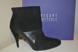 NUEVO EN CAJA $498+ Stuart Weitzman PARTNERSHIP Botines Tacón al Tobillo Negro Gamuza 9.5 - Imagen 1 de 11