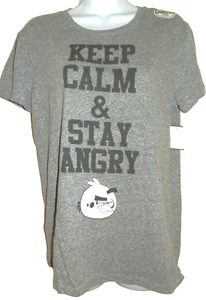 Junior's New size Large 11-13 Angry Birds T-Shirt Keep Calm and Stay Angry Gray - Picture 1 of 2