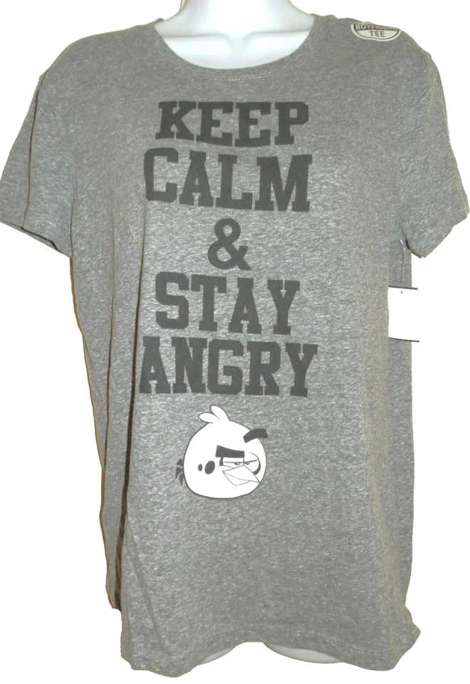 Junior's новый размер большой 11-13 Angry Birds футболка держать спокойствие и оставаться сердитый серый - Изображение 1 из 2