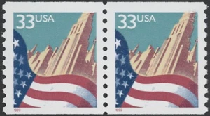 1999 US Scott #3280 33c Flag over City, Coil Pair, MNH - Bild 1 von 1