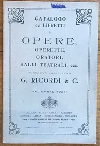 1921 RICORDI KATALOG LIBRETTI ZU OPERN, ORATORIEN, BALLETTEN PB SEHR GUTER ZUSTAND + - Bild 1 von 1