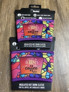 Set Of 2 Insulated Sleeves Coolies “Fuled By Christ Coffee New Religion - Picture 1 of 2