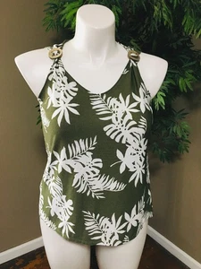 Blusa Cure para mujer talla Camiseta sin mangas M dobladillo alto bajo estampado de hojas de palma verde - Imagen 1 de 10