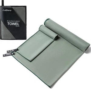 2 Pack Microfiber Camping Towel Quick Dry Ultra Compact Gym Yoga Beach Army Gree - Picture 1 of 5