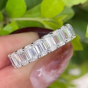 6,80 kt Smaragd Moissanit Ewigkeit Ehering Ring in 14 K Weißgold vergoldet - Bild 1 von 10