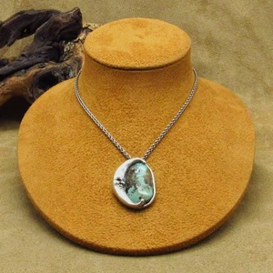 Sterling Silver Moon and Turquoise Necklace - Picture 1 of 6