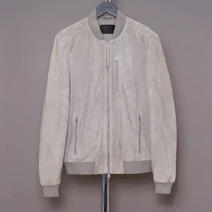 ALL SAINTS Suede Leather Jacket LARGE Beige Mens L Biker Bomber Grail KEMBLE - Picture 1 of 20