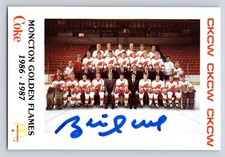 Brett Hull Autographed Signed 1986-87 Moncton Golden Flames HOF Team Photo Card