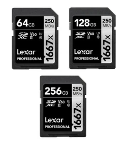 Lexar SDXC 1667x 64 –256GB – Uhs-Ii Class 10 V60 Card Memory for Videos 4K - Zdjęcie 1 z 10