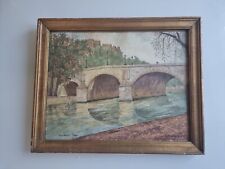 Painting Antique Landscape Architecture " Bridge Marie " Paris F.Baillard 1943