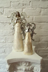 2er Set Abalone Muschel Engel Silber Metall Flügel Weihnachten Mantel Deko Urlaub - Bild 1 von 10