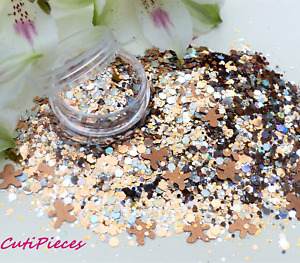 Nail Art Glitter Holographic *GingerBread* Gold Champagne Chunky Hexagon Pot Mix