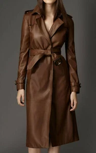 Brauner weicher Echtleder Trenchcoat Mantel Damen - Bild 1 von 4