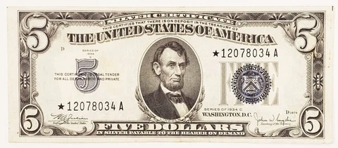 1934-C $5 Silver Certificate STAR NOTE in AU Condition FR #1653* Cover