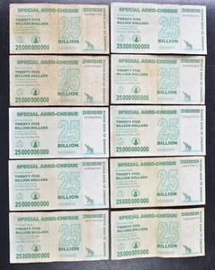 Zimbabwe 10 x 25 Billion Dollars AGRO 2008 Pick- 62 10 Pcs - Picture 1 of 2