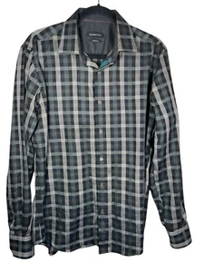 Bugatchi Shaped Fit Shirt Medium Black Check Flip Cuff Button Up Long Sleeve - Picture 1 of 10